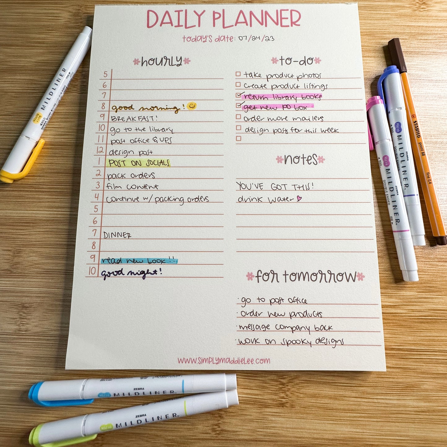 Daily planner notepad