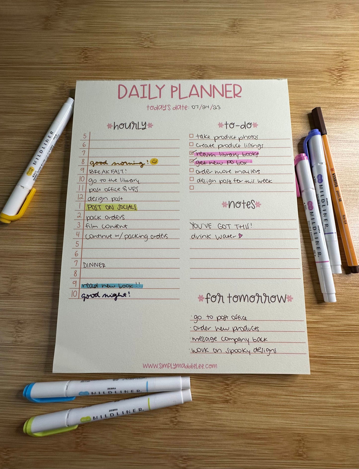 Daily planner notepad
