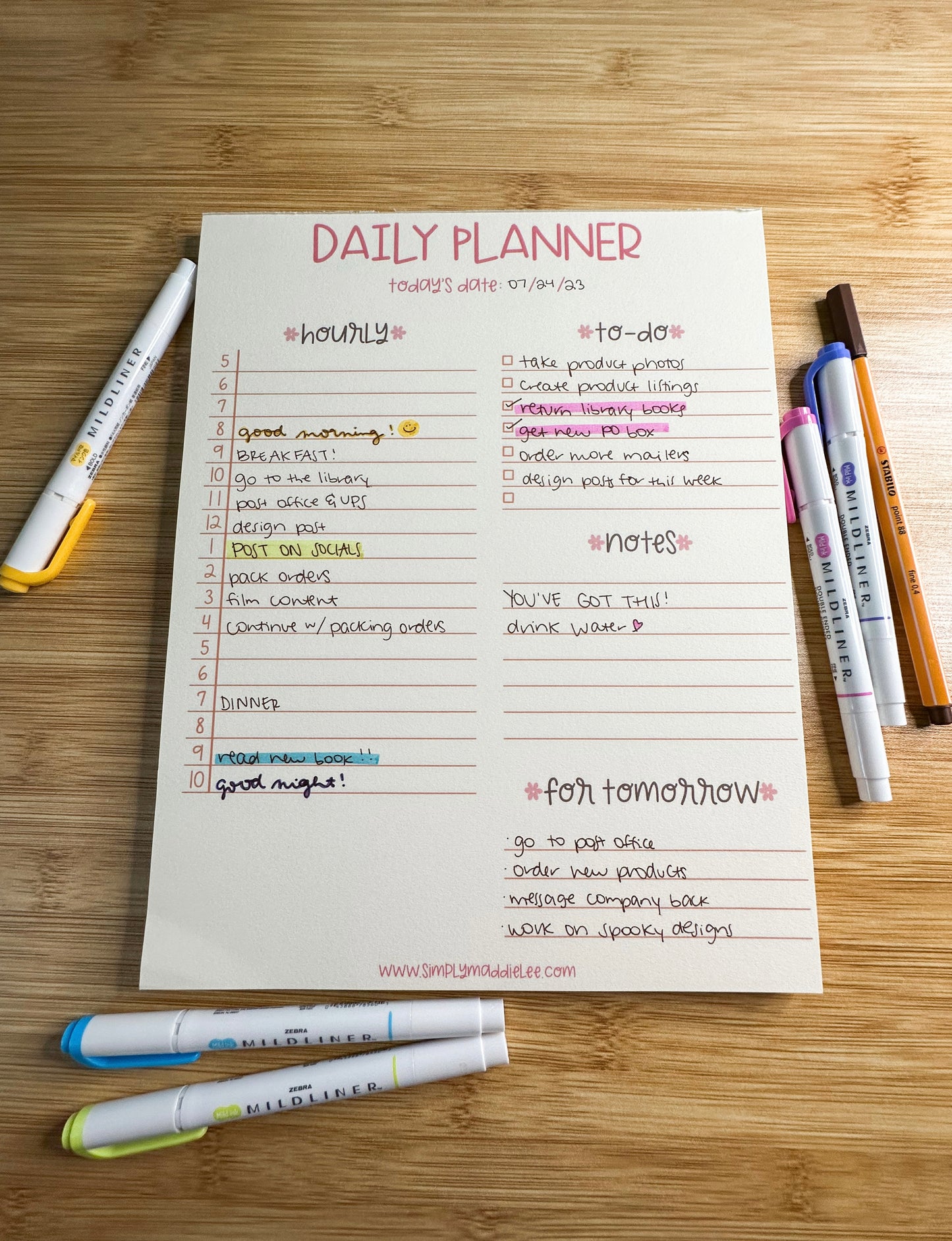 Daily planner notepad