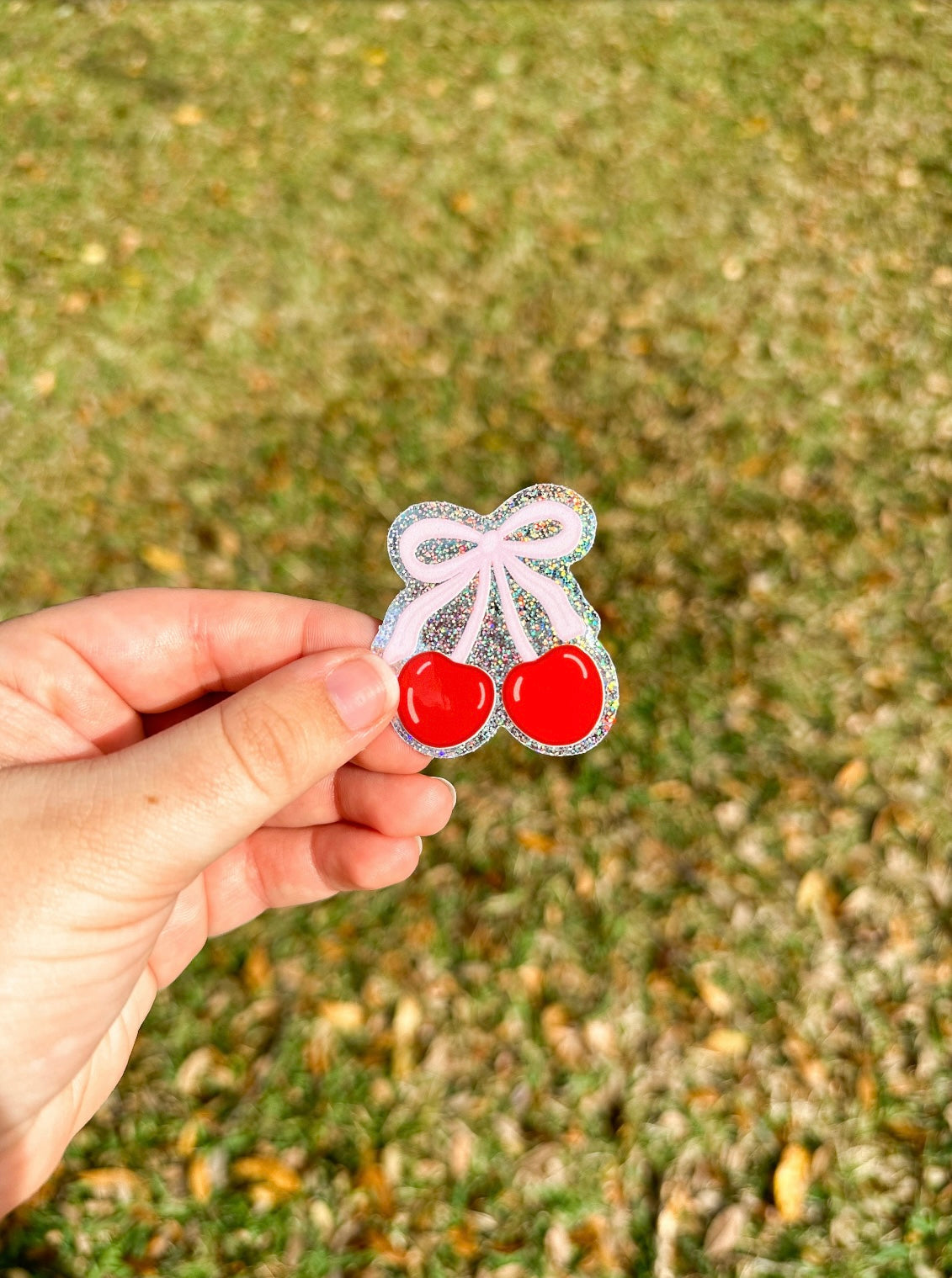 Glitter Cherry Bow Sticker