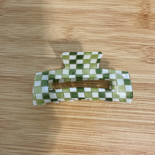 Green Checkered Claw Clip