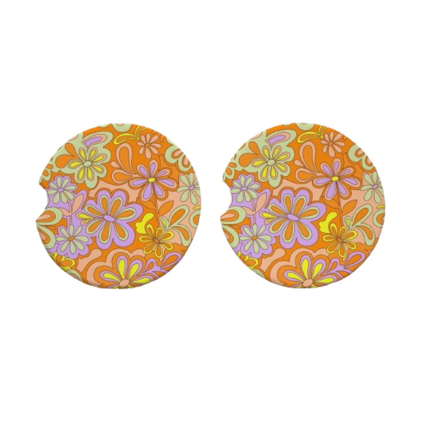 Groovy Flowers Neoprene Car Coasters