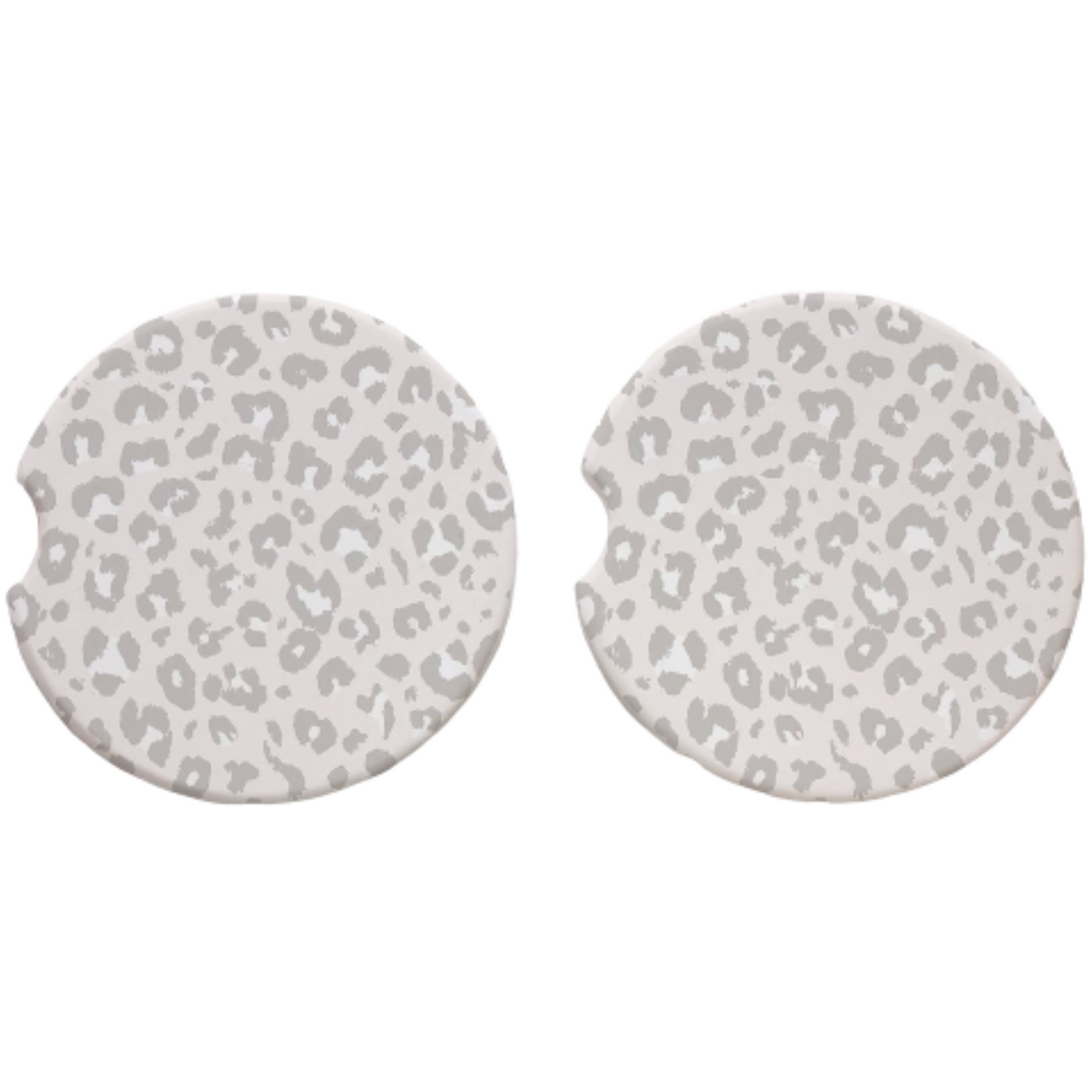 White & Grey Leopard Car Coasters