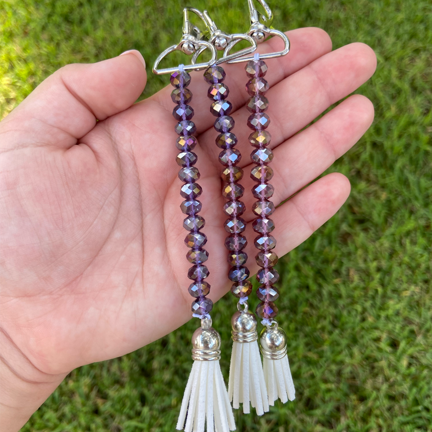 Brown Beaded Keychain with White Tassel