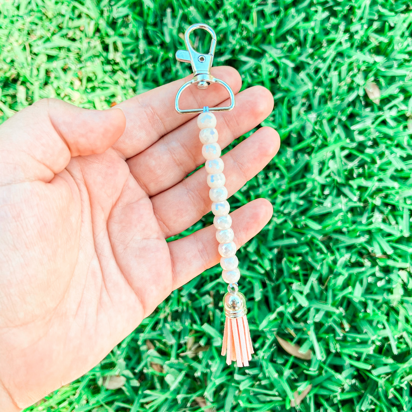 Beaded Keychain with Peach Tassel