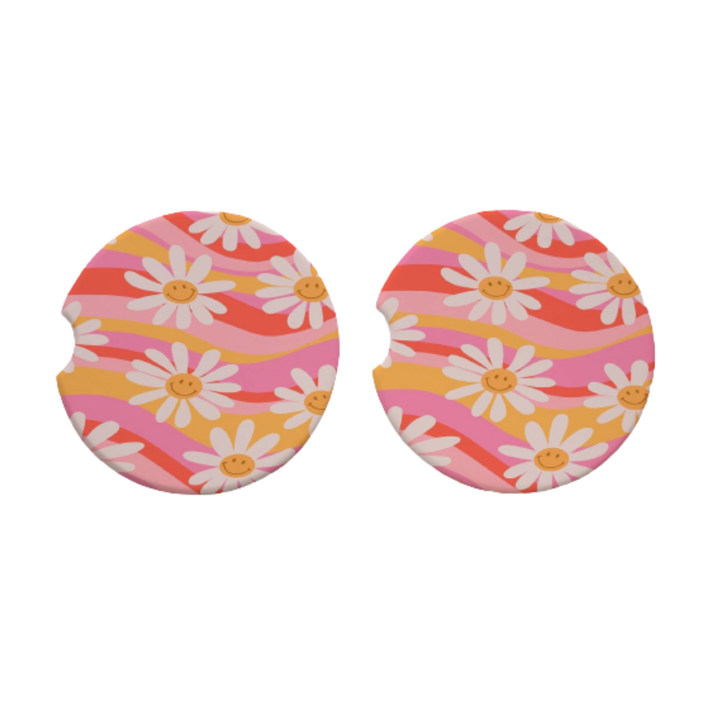 Happy Face Flowers Car Coasters