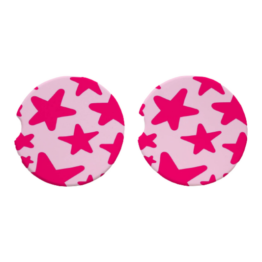 Pink Stars Neoprene Car Coasters